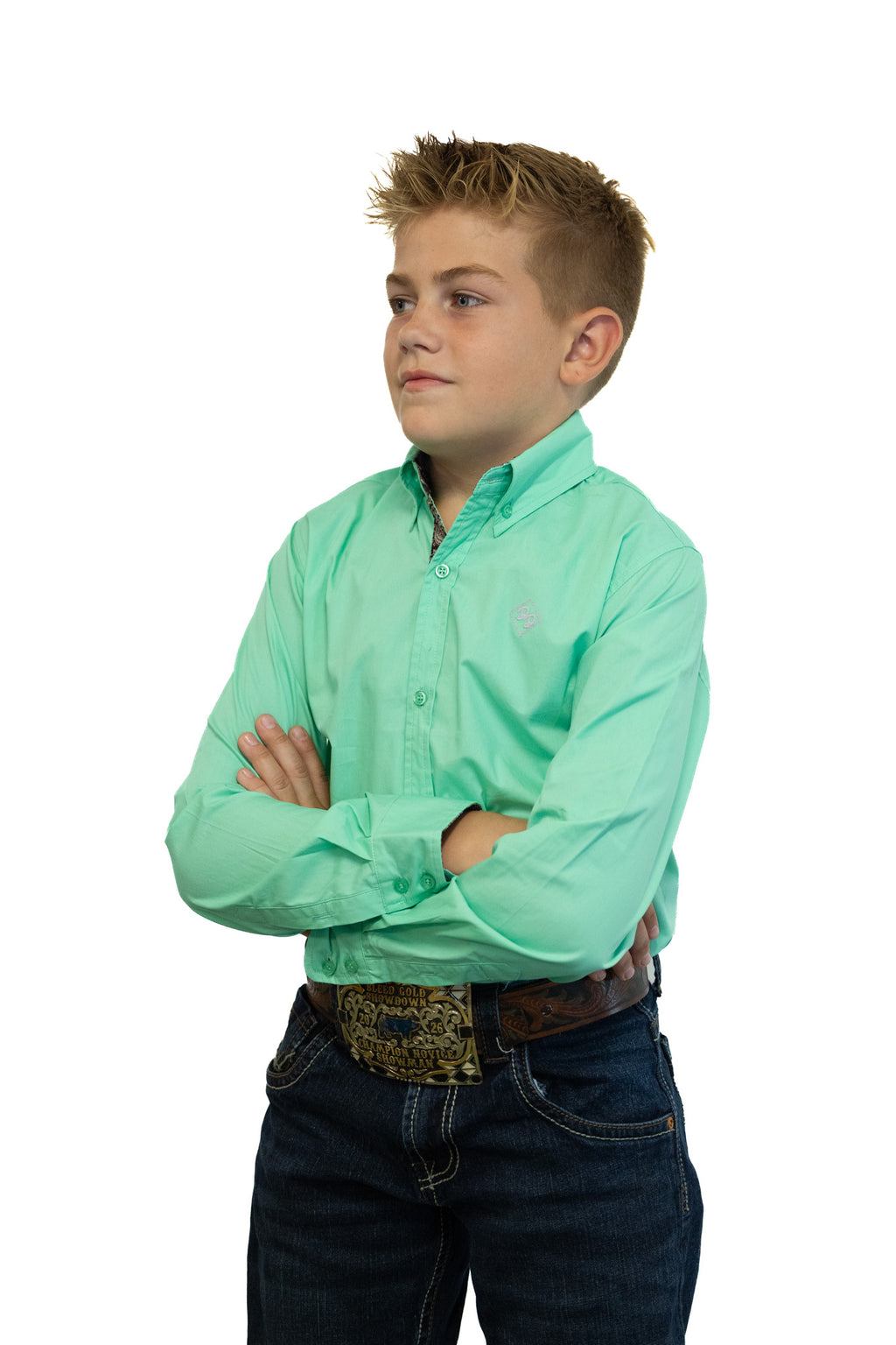 Mighty Mint Youth Button Up Long Sleeve