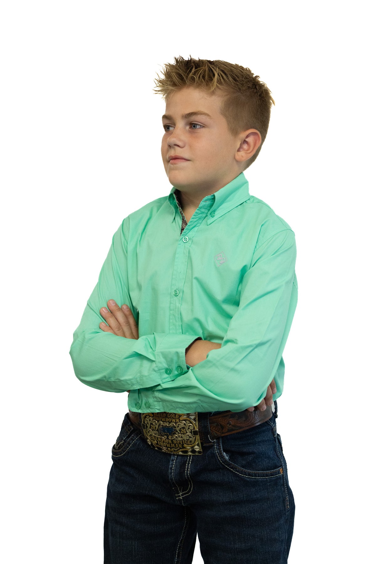 Mighty Mint Youth Button Up Long Sleeve