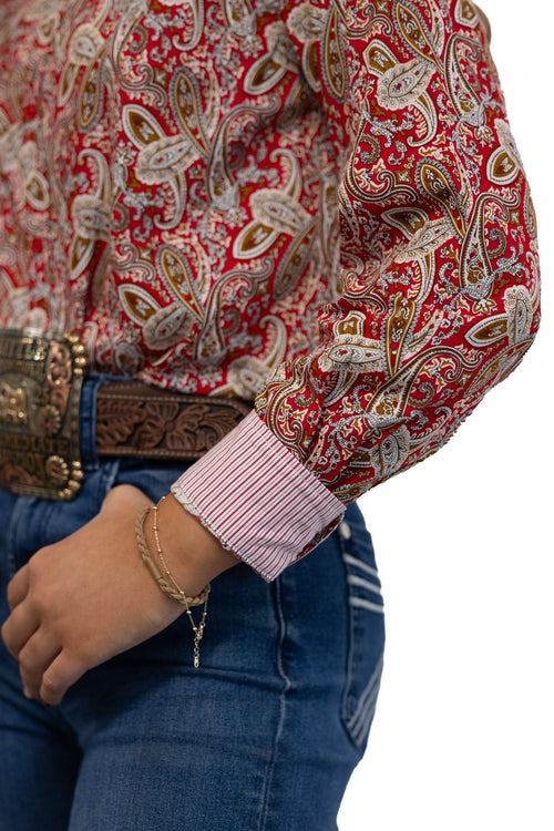 Crimson Paisley Youth Long-Sleeved Button Down Shirt