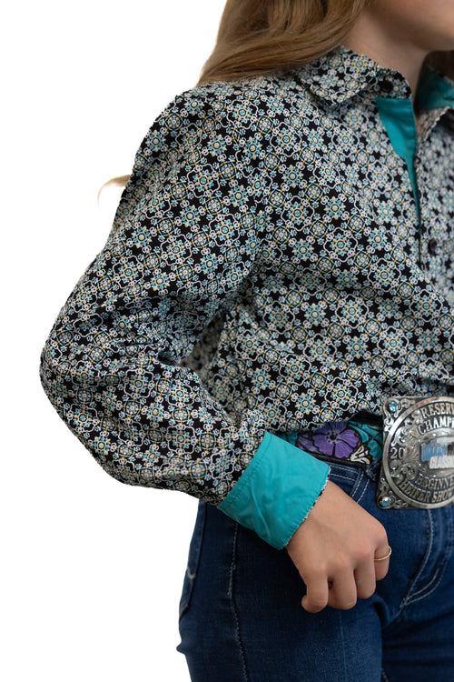 Black with a Twist Youth Long-Sleeved Button Down Shirt