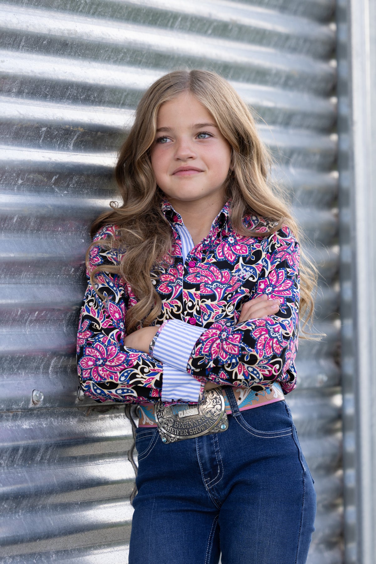 Midnight Magnolia Youth Long Sleeve Button Up Shirt
