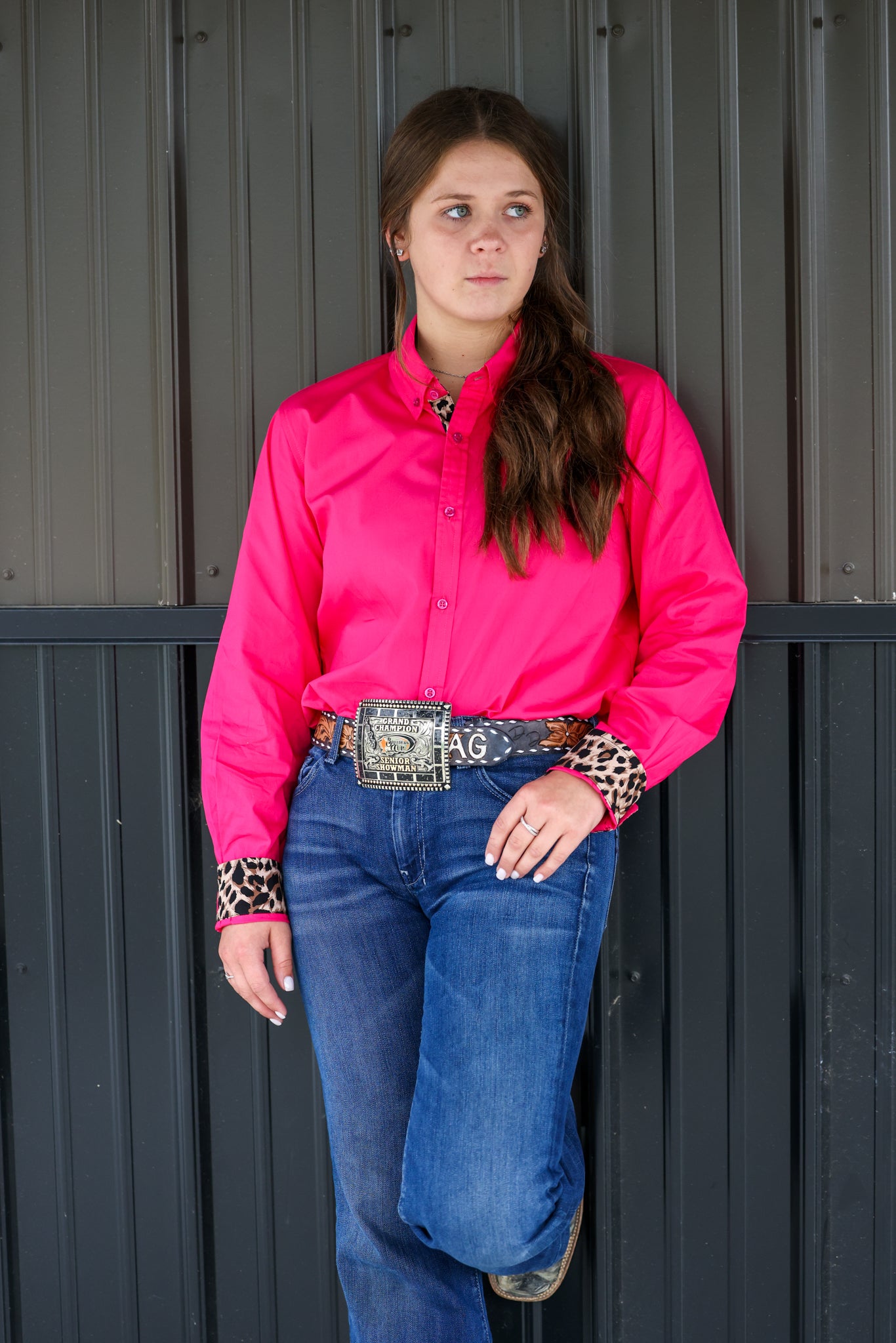 Forever Fuchsia Youth Long-Sleeved Button Down Shirt