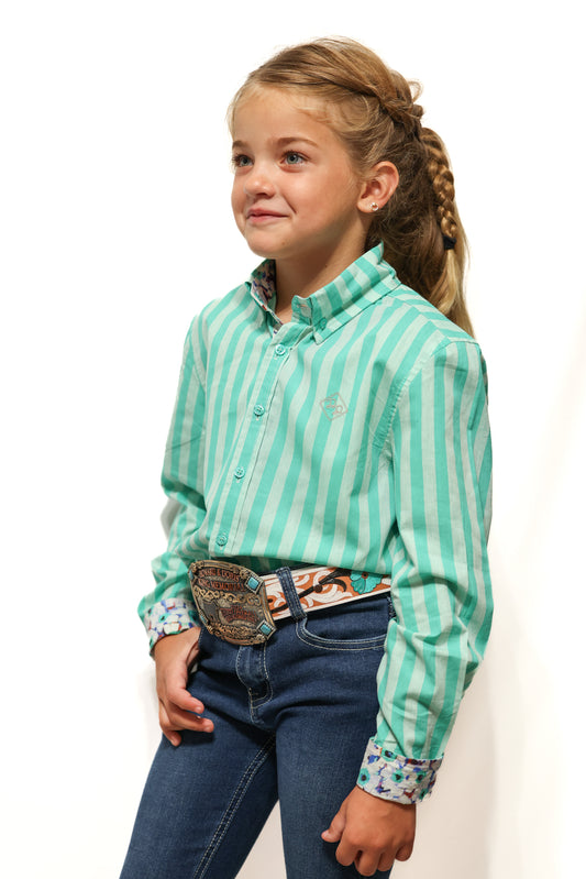 Striped Tealicious  Long-Sleeved Button Down Shirt