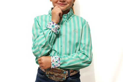 Striped Tealicious  Long-Sleeved Button Down Shirt