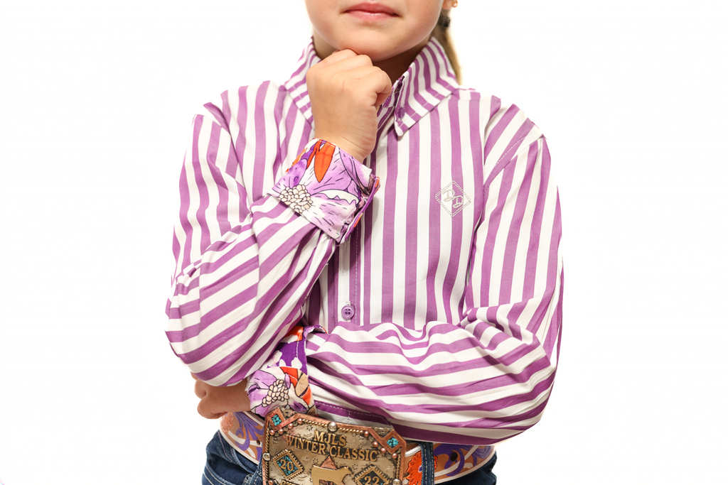 Purple Stripe Youth Long-Sleeved Button Down Shirt