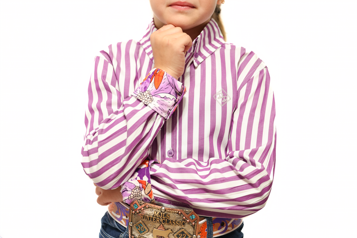 Purple Stripe Youth Long-Sleeved Button Down Shirt