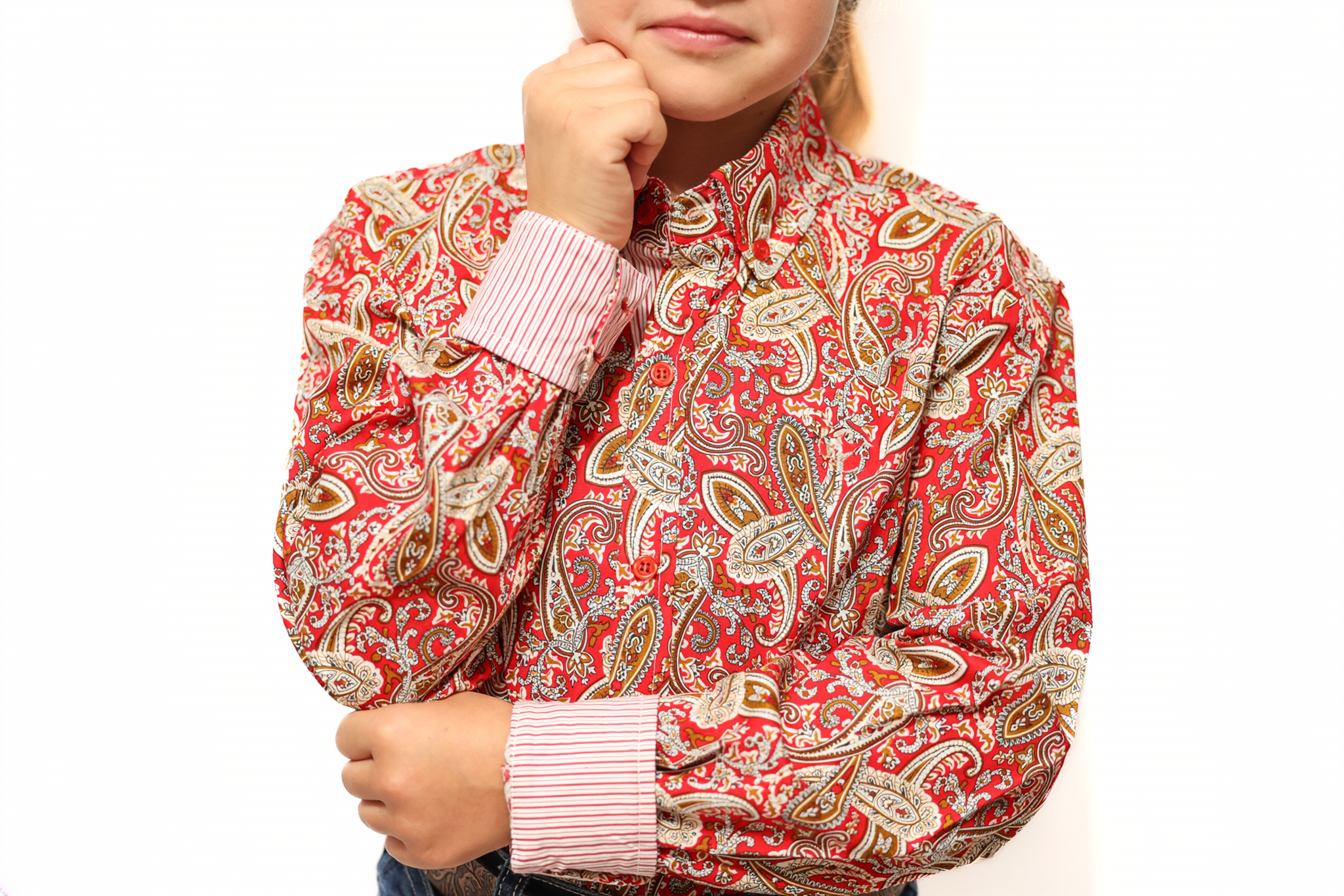 Crimson Paisley Youth Long-Sleeved Button Down Shirt