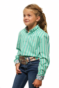 Striped Tealicious Youth Long-Sleeved Button Down Shirt