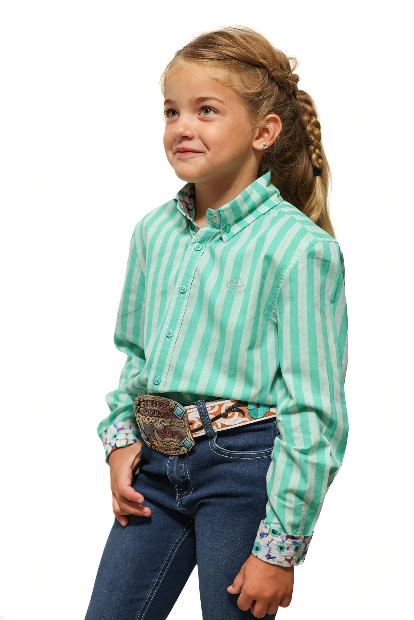 Striped Tealicious Youth Long-Sleeved Button Down Shirt