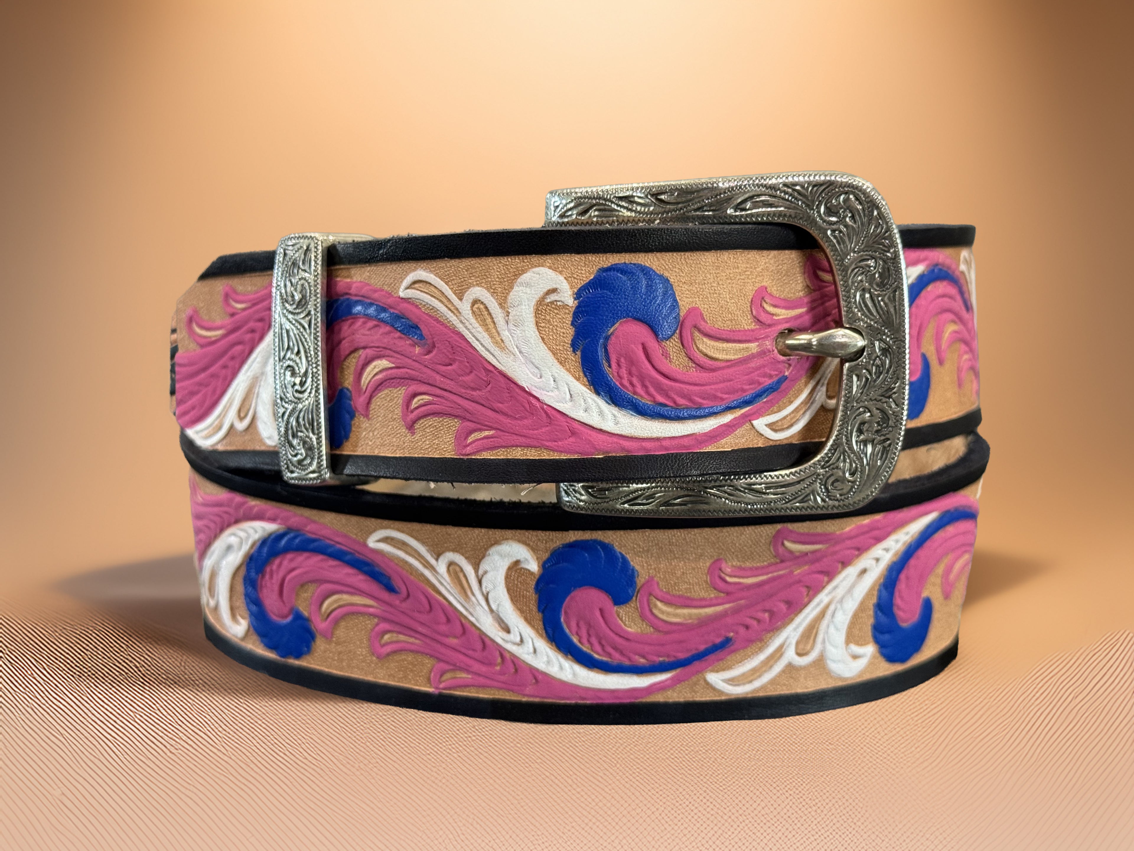 Pink and Blue Hand-Painted Belt