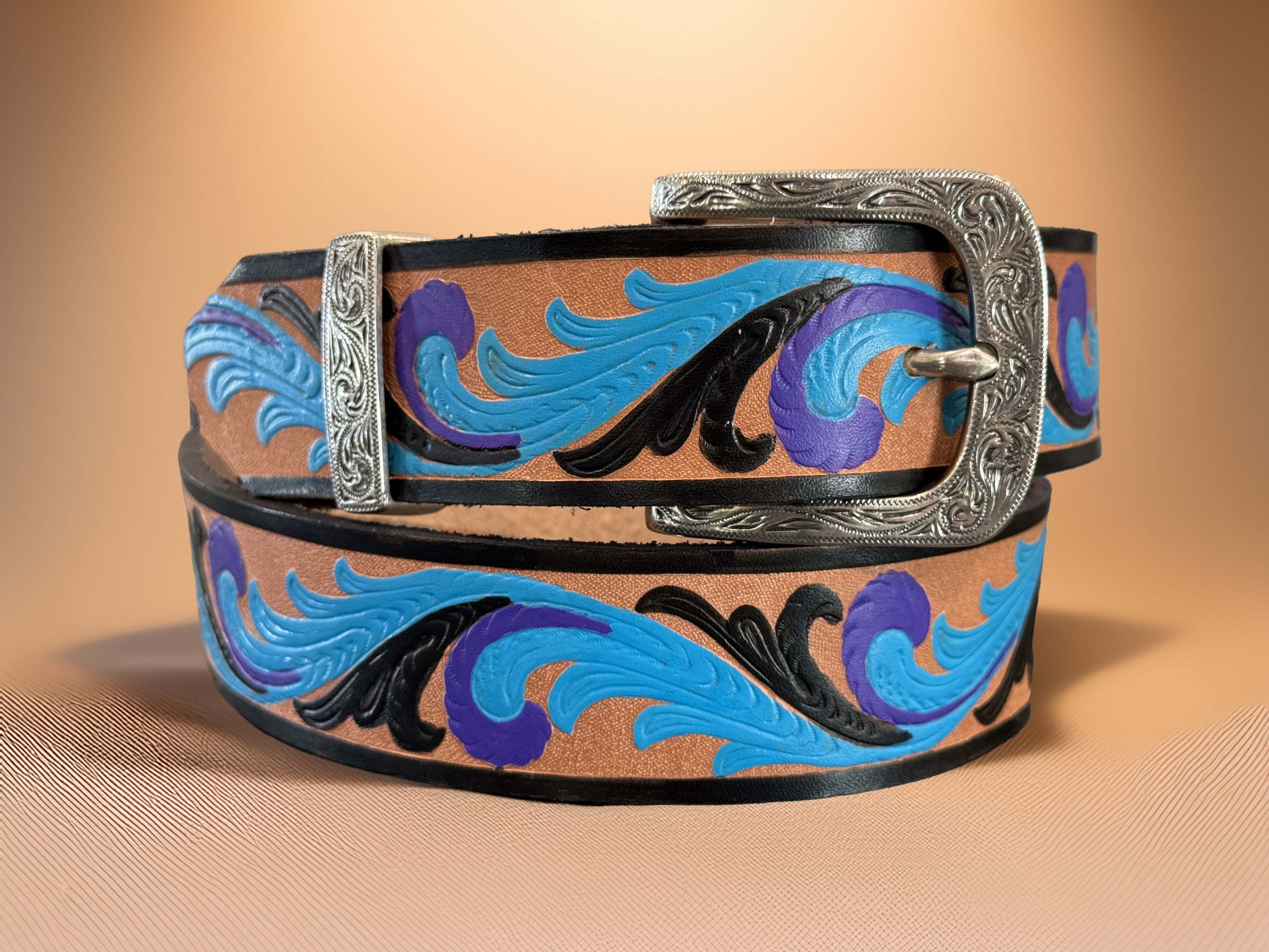 Blue and Purple Hand-Painted Belt