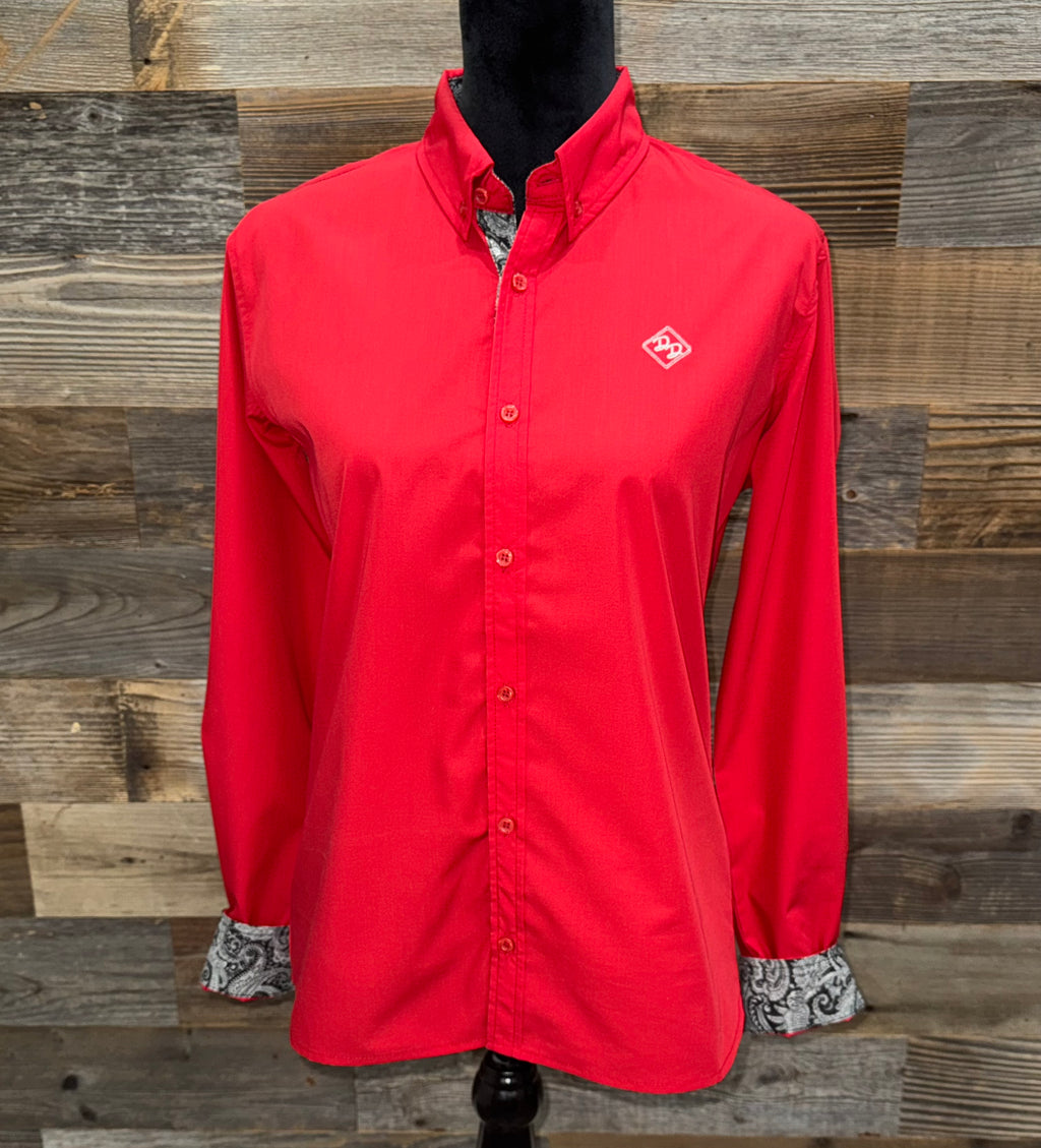 Radial Red Long-Sleeved Button Down Shirt