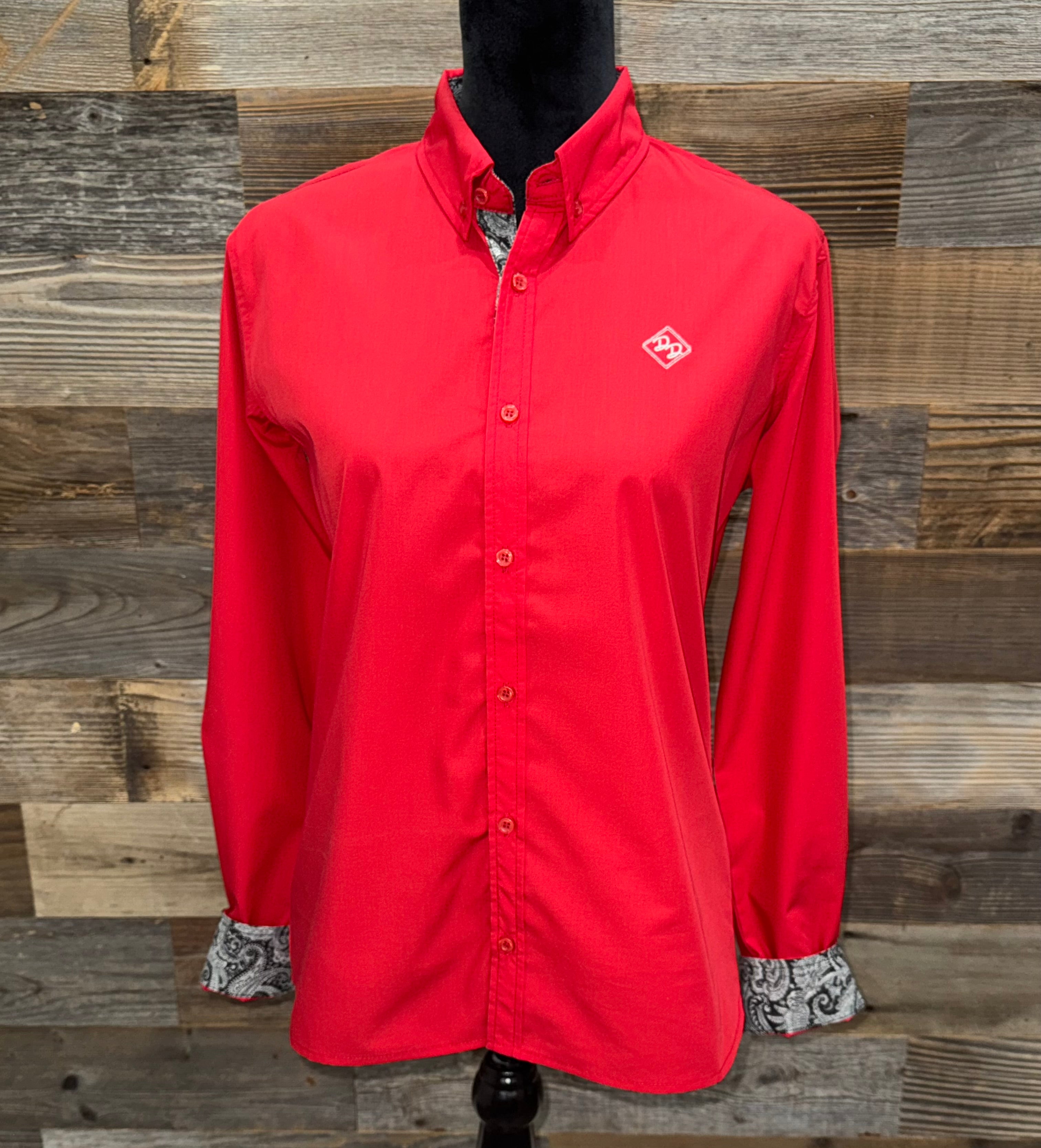 Radial Red Long-Sleeved Button Down Shirt