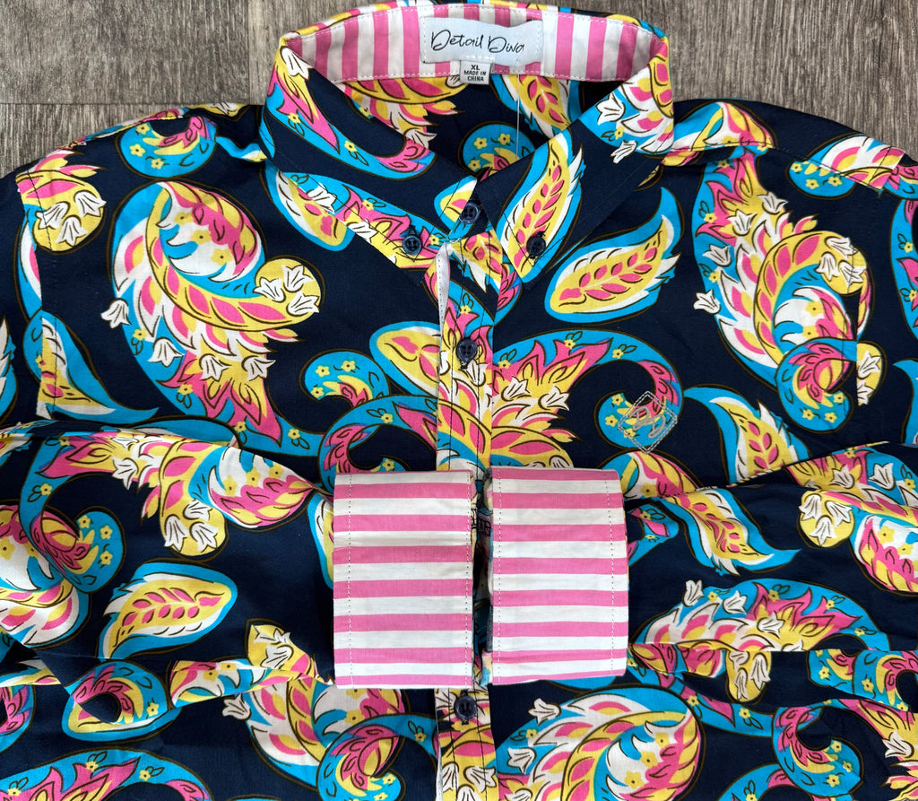 Midnight Paisley Youth Long-Sleeved Button Down Shirt