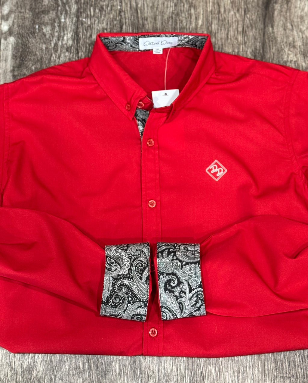 Radial Red Long-Sleeved Button Down Shirt