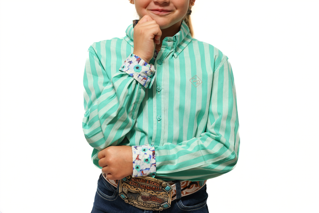 Striped Tealicious Youth Long-Sleeved Button Down Shirt
