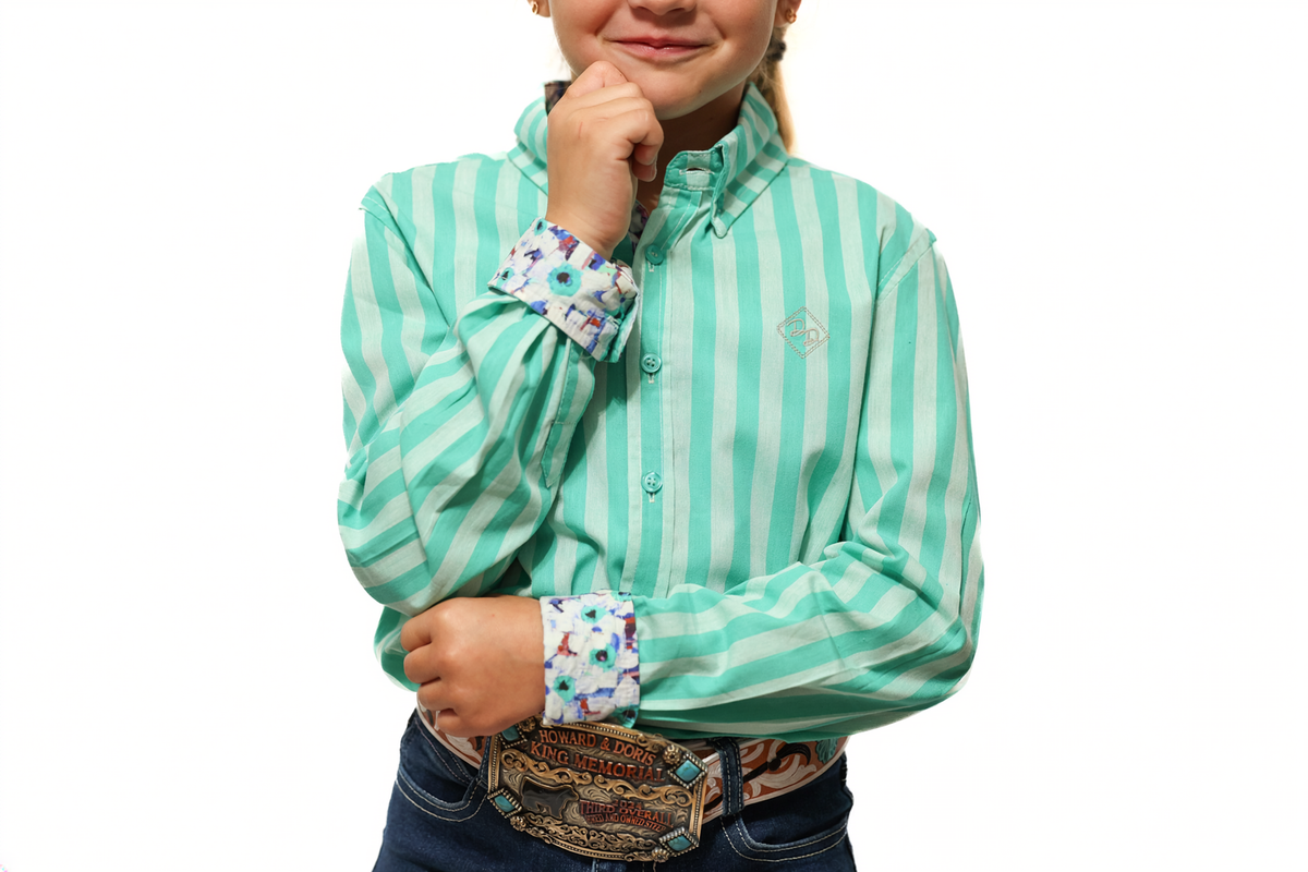 Striped Tealicious Youth Long-Sleeved Button Down Shirt